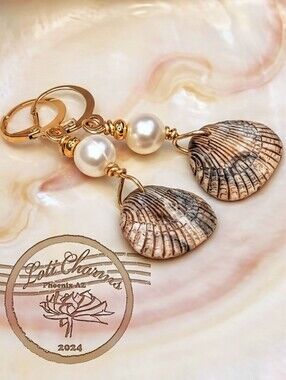 Natural Petite Pink Sea Shell & White Baroque Pearl Artisan Handcrafted Earrings